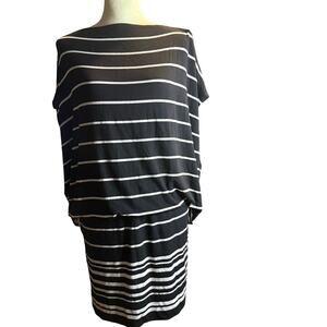Max Studio Striped Dolman Blouson Bat Wing Dress, Black White, Medium, NWT